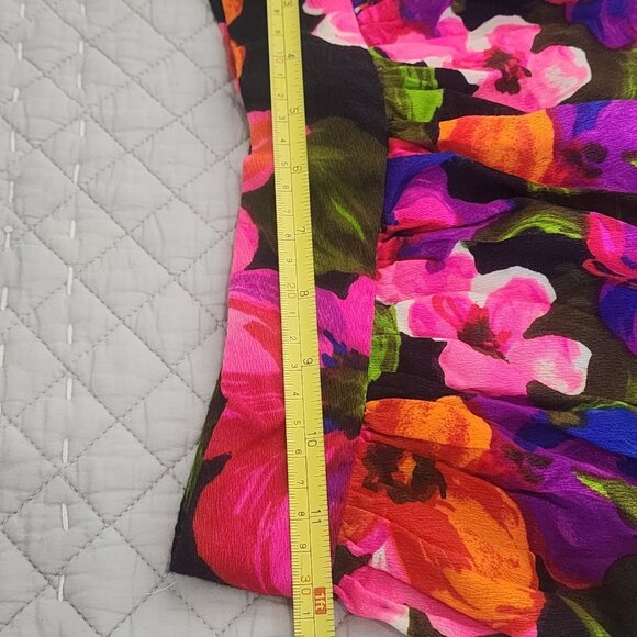 Vtg 70s Floral Maxi Skirt Black Pink Purple Orange Hawaiian Boho Hippie S - Picture 6 of 9